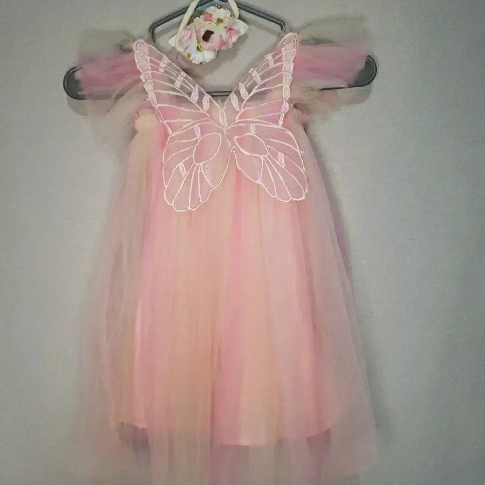 Tulle Dress Costume Orange And Pink Butterfly‎ Wings Back. Size 110 2-3 Yrs